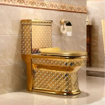 Gold One-Piece Artistic Toilet: Dual-Flush Luxury