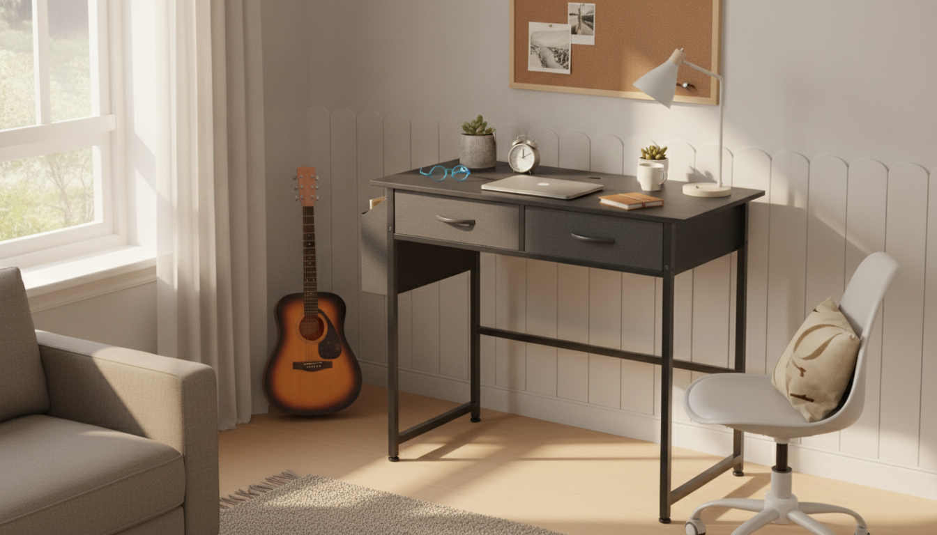 32-Inch Modern Desk with Fabric Drawers for Small Spaces