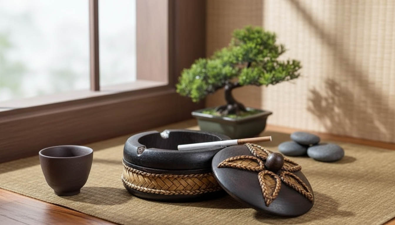 Covered Solid Wood Ashtray for a Calm Zen Corner