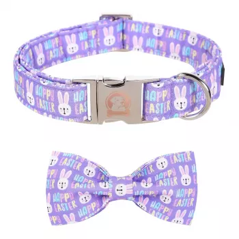 Purple Easter Dog Collar: Removable Bowtie & Flower
