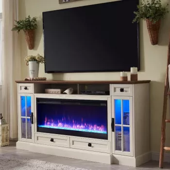 Farmhouse TV Stand: 42" Fireplace + LED for 80" TVs