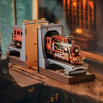 Vintage Train Book Nook Kit: DIY Wooden 3D Bookend